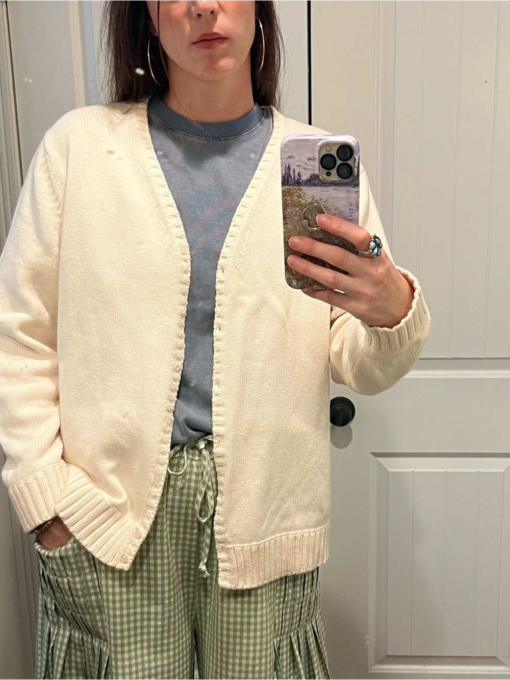 Lands' End Cream 💯 Cotton Button Cardigan